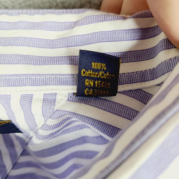 Tommy Hilfiger Shirt Mens XL 17.5 34/35 White Purple Striped Button Down - Picture 4 of 11